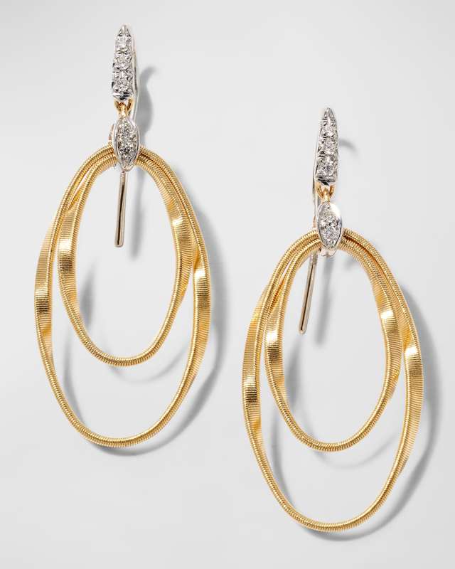18K Gold Marrakech Onde Double Concentric Hook Earrings with White Diamond